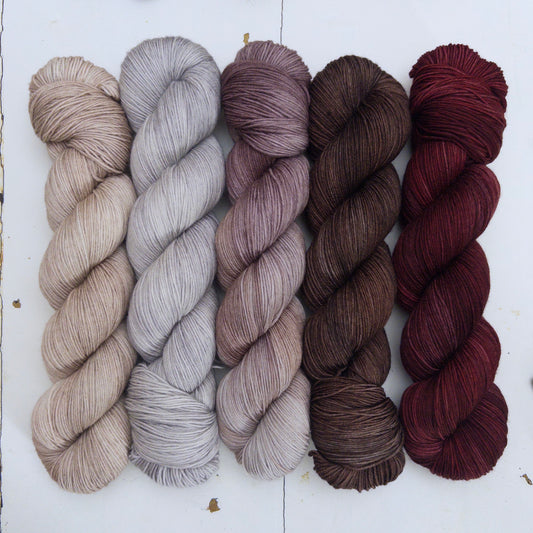 five skein fade – pightle | fingering/4ply – yarn pack – muted autumn