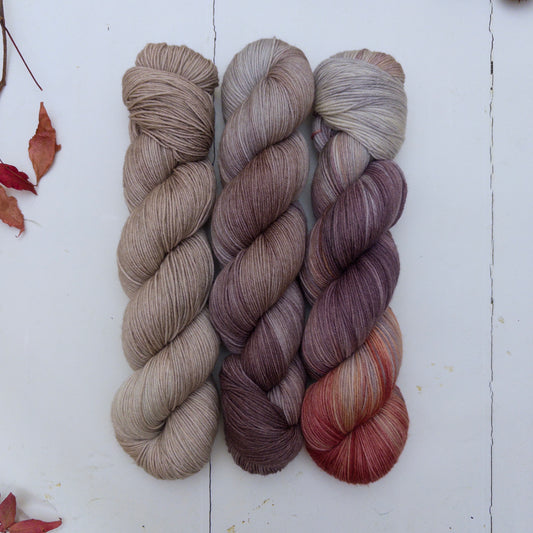 three skein fade – pightle | fingering/4ply – yarn pack – autumn wood