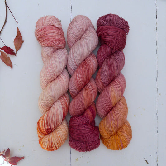 three skein fade – pightle | fingering/4ply – yarn pack – autumn sunrise